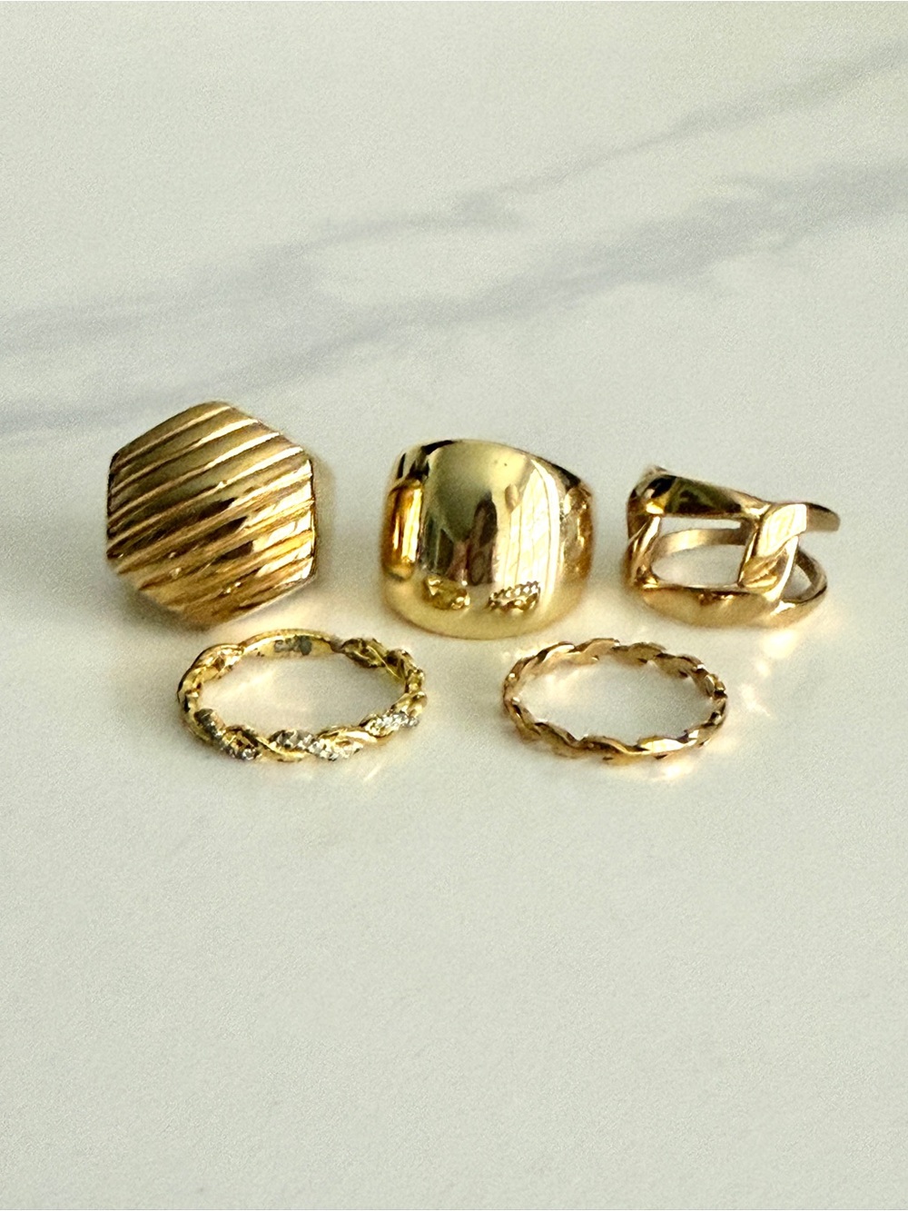 Gold Tone Statement Ring & Stackable Rings Set